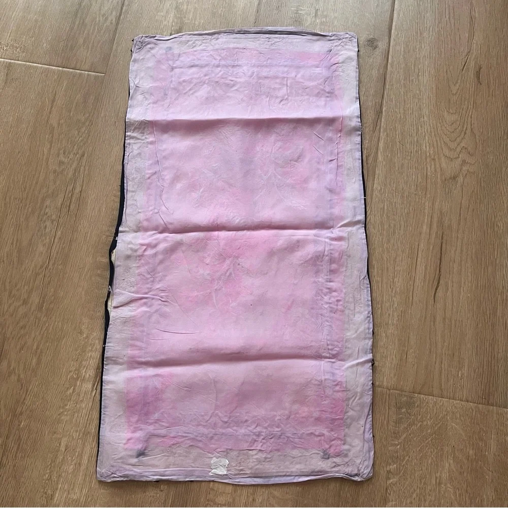 RARE Antique Qing Dynasty Chinese Silk Hand Embroidered‎ Sleeve Panel Pink Lotus